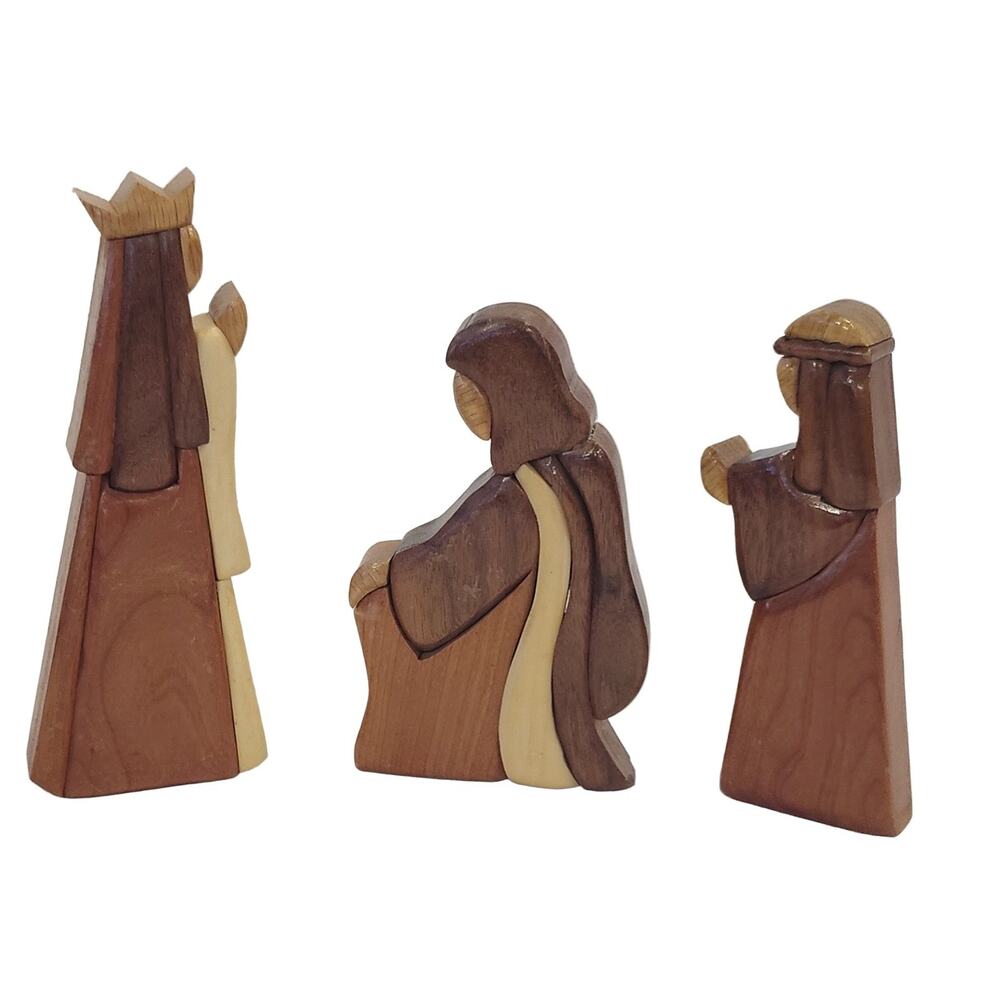 Nativity Wise Men Figurines Set of 3 Wood Brown Tan Christmas Handmade